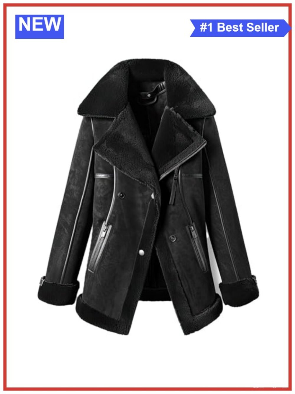 Genuine Suede Sherpa Shearling Lined Aviator Coat Button Slanted Pockets